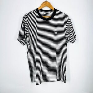 Obey Mens Striped T-Shirt Black White Horizontal Stripe Icon Logo Crewneck Tee